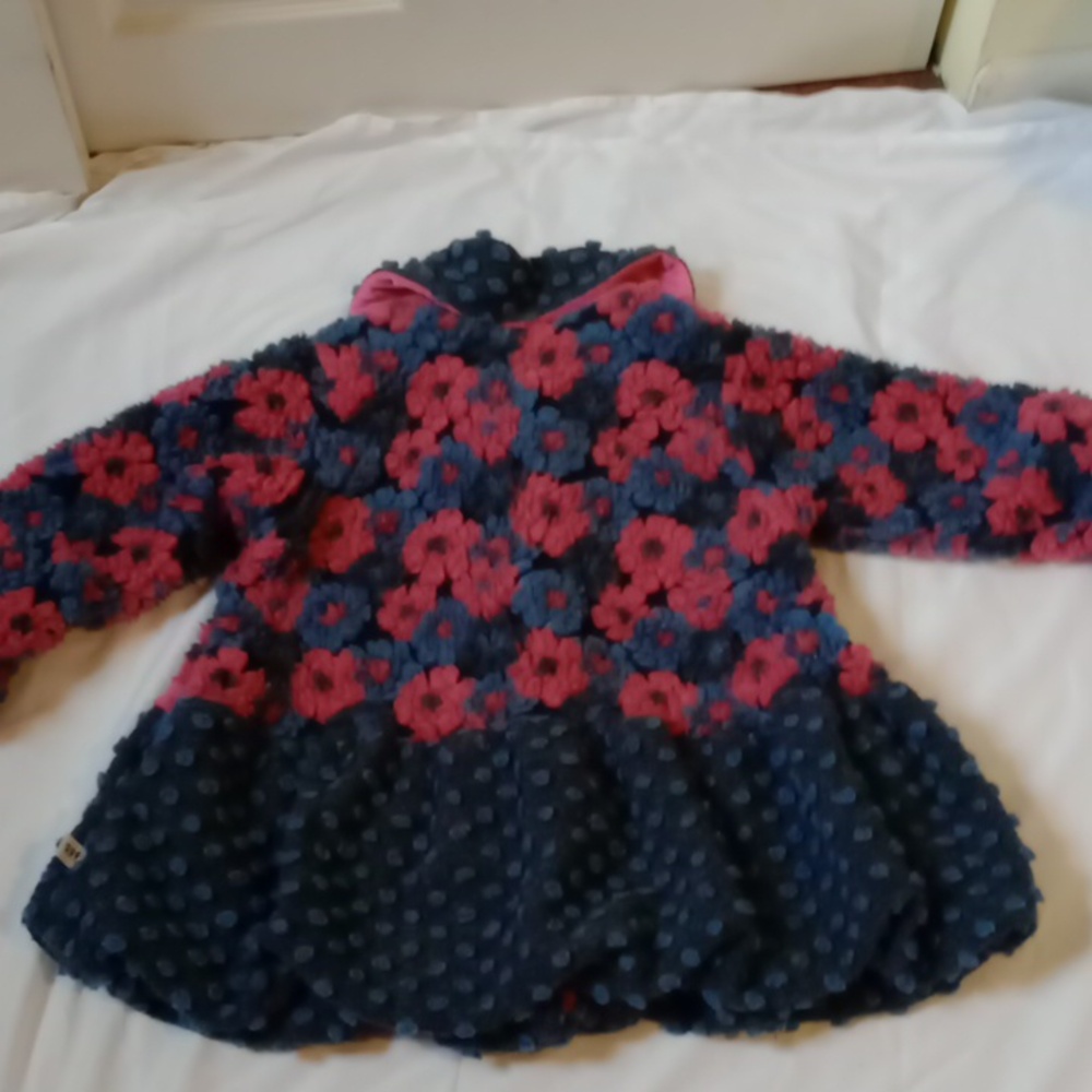Corky & Company Girls Textured Floral Coat Jacket Size 6 Blue 3D Flower - Picture 10 of 11